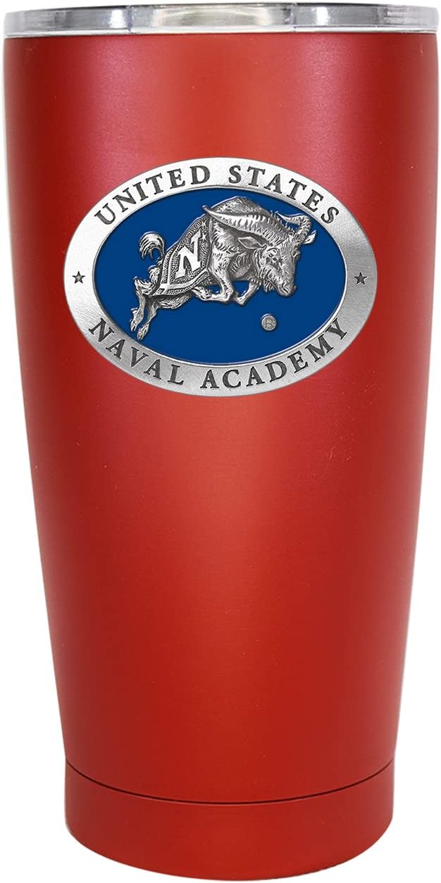 Heritage Pewter Naval Academy 15 oz. Tumbler - Red | Durable Insulated Tumbler Cup for Cold & Hot Drinks | Thermal Travel Mug for Coffee | Intricately Crafted Metal Pewter Inlay