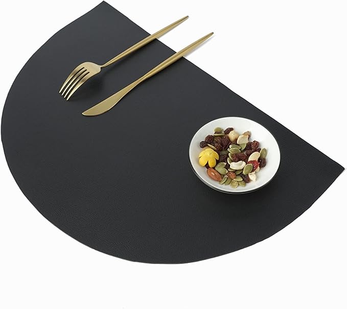 PU Leather Tableware Pad Waterproof Heat Insulation Non-Slip Placemats Soft Khaki Black Brown Washable Bowl Coaster(HR Black,42X28CM_1PCS)