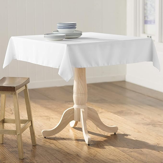 LA Linen Polyester Poplin Washable Square Tablecloth, Stain and Wrinkle Resistant Table Cover 58x58, Fabric Table Cloth for Dinning, Kitchen, Party, Holiday 58 by 58-Inch, White