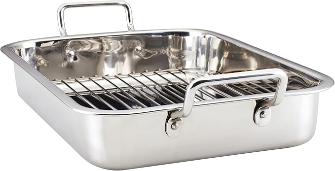 Farberware Classic Traditions Stainless Steel Roaster/Roasting Pan with Rack, 17 Inch x 12.25 Inch