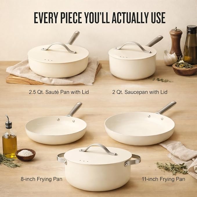 Alva Mobi 8-Piece Ceramic Nonstick Cookware Set | Made without PFAS Ceramic Coating | Recycled Aluminum Core | Induction & Oven Safe Up to 400°F | Easy-Clean, Cool-Touch Stainless Handles