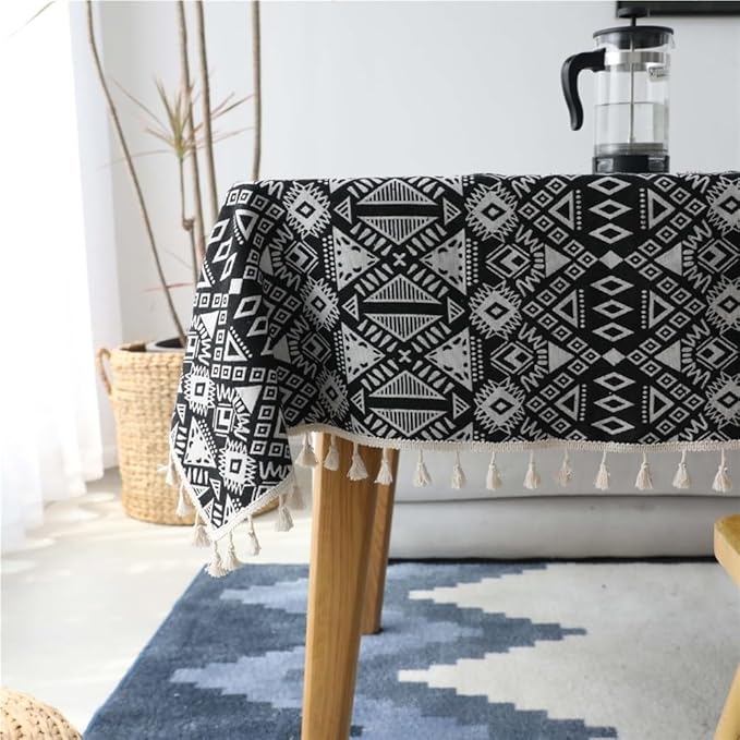Rectangular Tablecloth Black Geometric Double-Sided Thickened Cafe Bar Coffee Table Tablecloth Cover Cloth Tablecloth Suitable for Restaurant Camping(60 * 60cm)