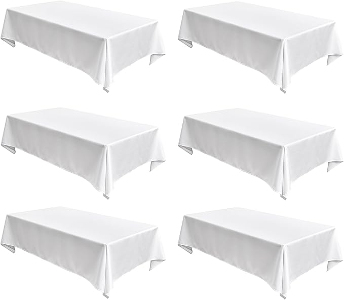 Fitable Faux Linen White Tablecloths for Rectangle Tables - 90 x 132 Inch - 6 Pack Fabric Textured Washable Table Clothes Floor Lenghth Table Covers for Wedding, Party, Banquet, Birthday