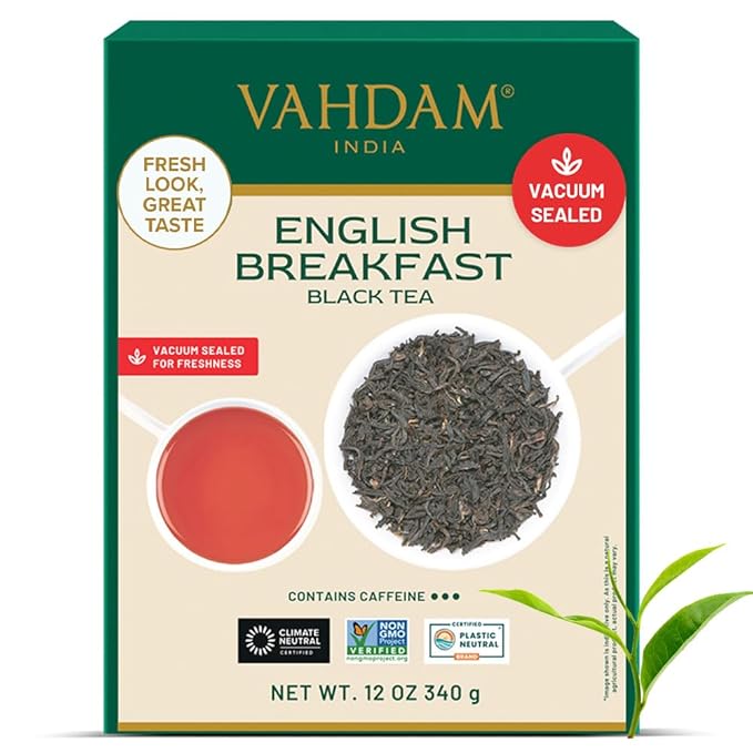 VAHDAM Original English Breakfast Tea (340g/12oz) 170+ Cups | Non GMO, Gluten Free | Strong & Aromatic Loose Leaf | Unblended Single Origin | Vacuum Sealed Pack