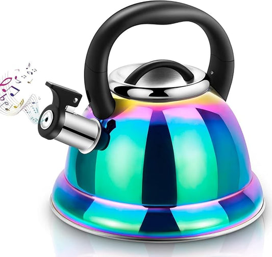 Tea Kettle, Kettle 3.7QT, Tea Pot Whistling 316 Stainless Steel, Tea Kettle Stovetop with Cool Folding Handle, Kettle Teapot Rainbow Induction for Boiling Water, Mirror Finish