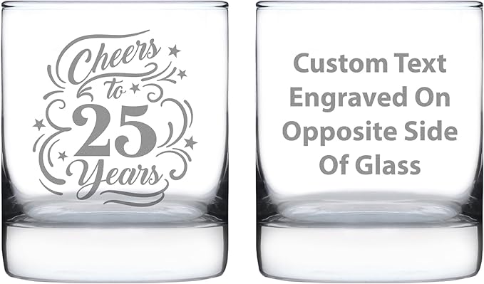 Custom Cheers to 25 Years - Personalized Whiskey Rocks Glass Gifts for Women & Men - 25th Anniversary Party Decor - 10.25 Oz Glasses