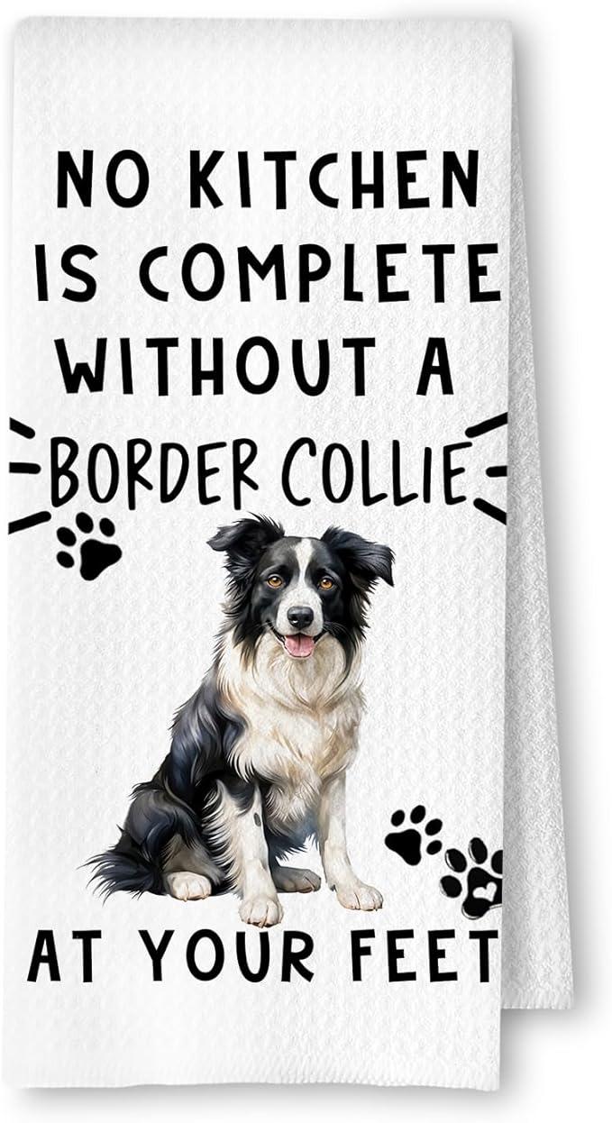 Border Collie Funny Dog Kitchen Towels - A Kitchen is Not Complete Without A Border Collie Dish Towel Waffle Weave Hand Towels for Home Bathroom,Dog Lovers Gift,16×24 Inch