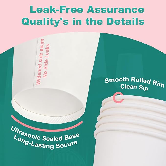 12 oz 100 Pack Disposable Coffee Cups, Bulk White Disposable Paper Cups, Coffee Cups for Hot Tea, Chocolate and Cold Drinks