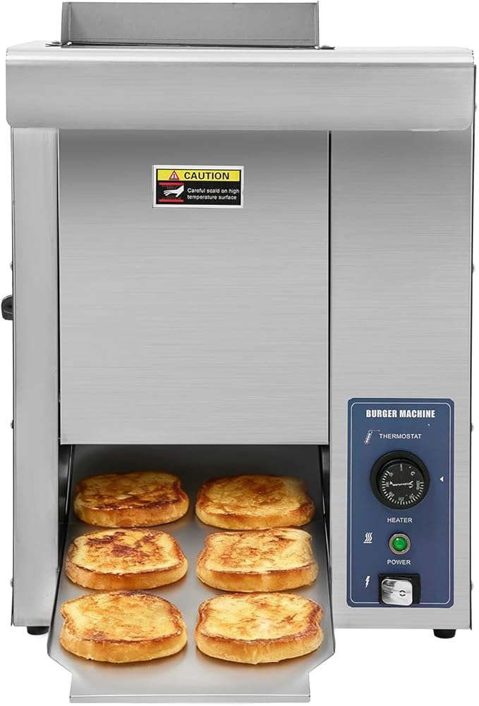 Commercial Burger Buns Toaster,2000W Electric Vertical Burger Bread Baking Machine with 6 Adjustable Thick Settings,Hamburger Maker with Overheating Protection for Restaurants Bakery Cafeteria Diner