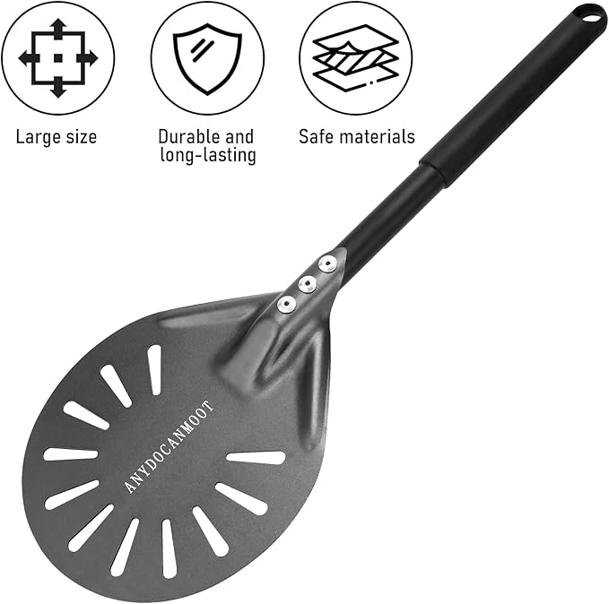 Perforated Pizza Peels 6 INCH pizza spatula paddle Long Handle Metal Pizza Spatula for Indoor and Outdoor (6 Inch)