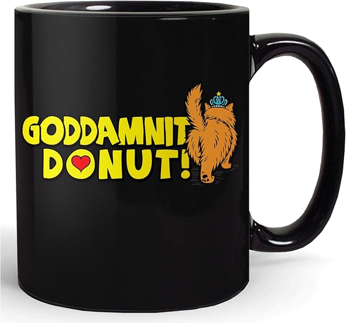 BootsTees Goddamnit Donut Mug with Dungeon Crawler Carl Princess Donut Quote, 11oz Black Ceramic Coffee Cup with Funny Saying and Book Graphic