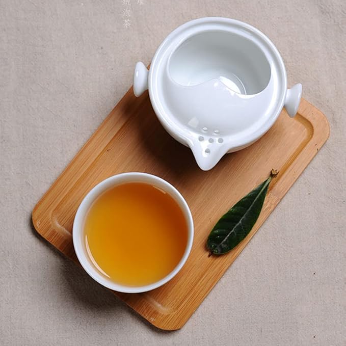 Liang baobao Convenient Teapot Cup Porcelain Teacup White Glazed Travel tea set (Ink Painting Lotus)
