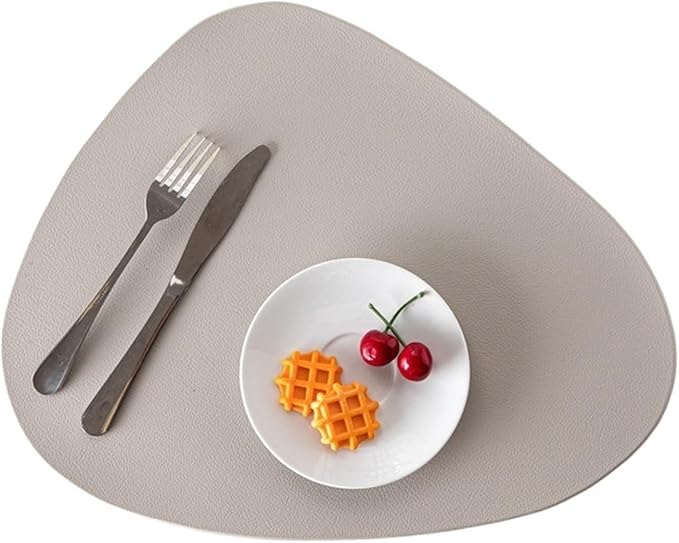 Grey PU Leather Placemats for Table Waterproof Non-Slip Table Mat Set Coaster Set Cup Wine Mat Tableware Pad Napkin for Kitchen(Light Grey)