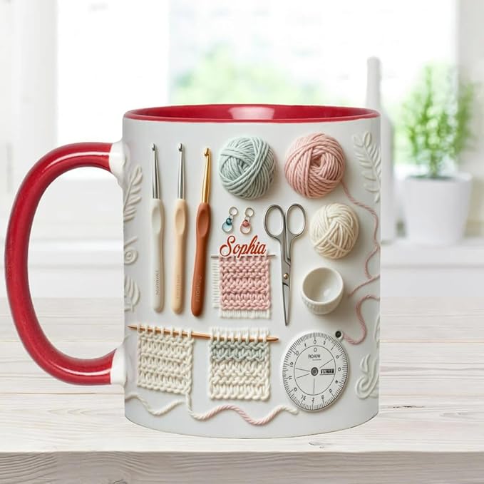 Love Crocheting - Personalized Accent Mug, Customized Crochet Coffee Mug for Women, Crocheting Women Coffee Cup, Personalized Knitting Mug for Mom Grandma, Crochet Lover Gifts on Christmas