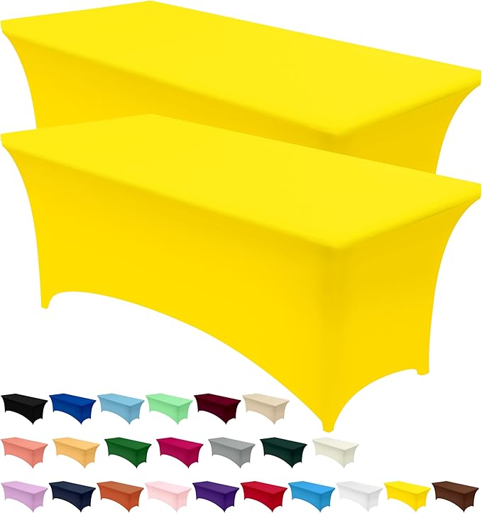 Utopia Kitchen Spandex Tablecloth 2 Pack [6FT, Yellow] Tight, Fitted, Washable and Wrinkle Resistant Stretch Table Cloth Rectangle Cover for Trade Show, Weddings & Parties [72Lx30Wx30H Inch]