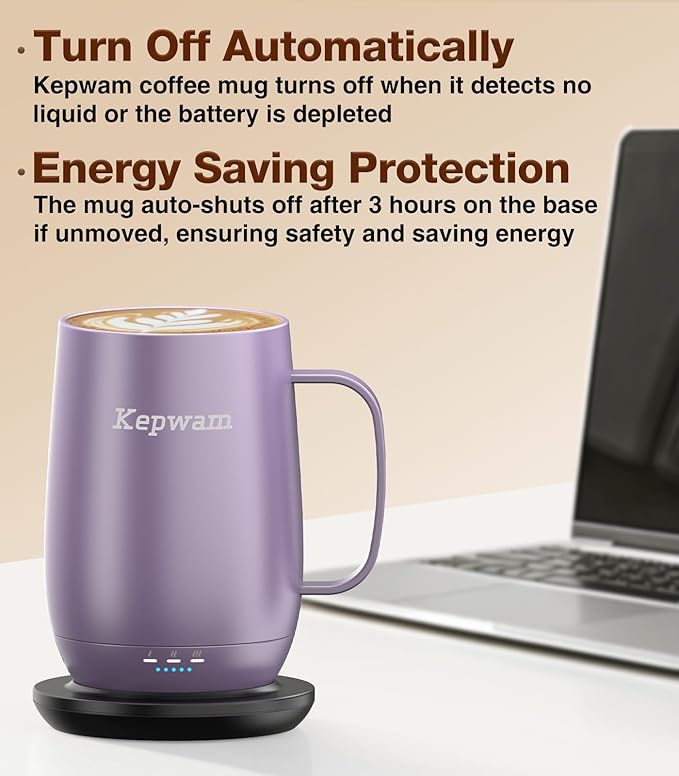 Kepwam Heated Coffee Mug T2-Plus, 20oz Leading Large Capacity Self Heating Coffee Mug, Up to 8 Hrs Battery & Hot Up to 149℉, Smart Coffee Mug for Women, Men