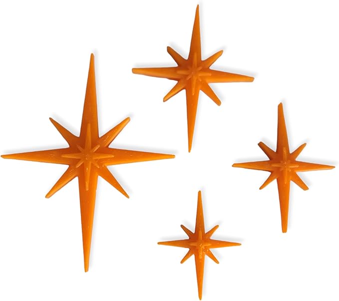 Midcentury Modern Vintage Style Atomic StarBursts Fridge Magnets Art Refrigerator Kitchen Décor 1960s Retro Stars 50s Home Office MCM Stars (Orange)