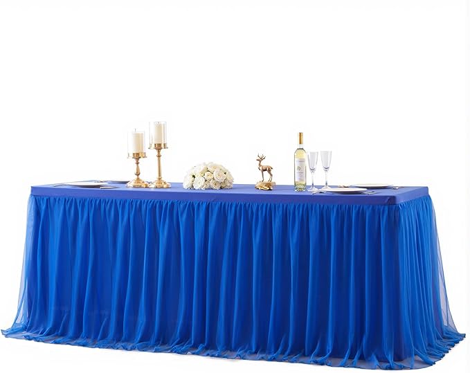 Royal Blue Tulle Tablecloth for 6 Foot Rectangular Tables 6ft Royal Blue Table Cloths Rectangle Wrinkle Free Table Cover with Skirt for Wedding Birthday Party Baby Shower Banquet Buffet Cake Cocktai