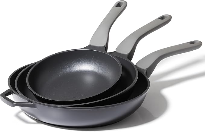 PRICUSIS 5Pcs Nonstick Frying Pan Set, 8+10+12 Inch Induction Compatible Skillet with Stay Cool Handle, Fully Coated, 100% Dishwasher Safe, PFOA Free (Black Sesame)
