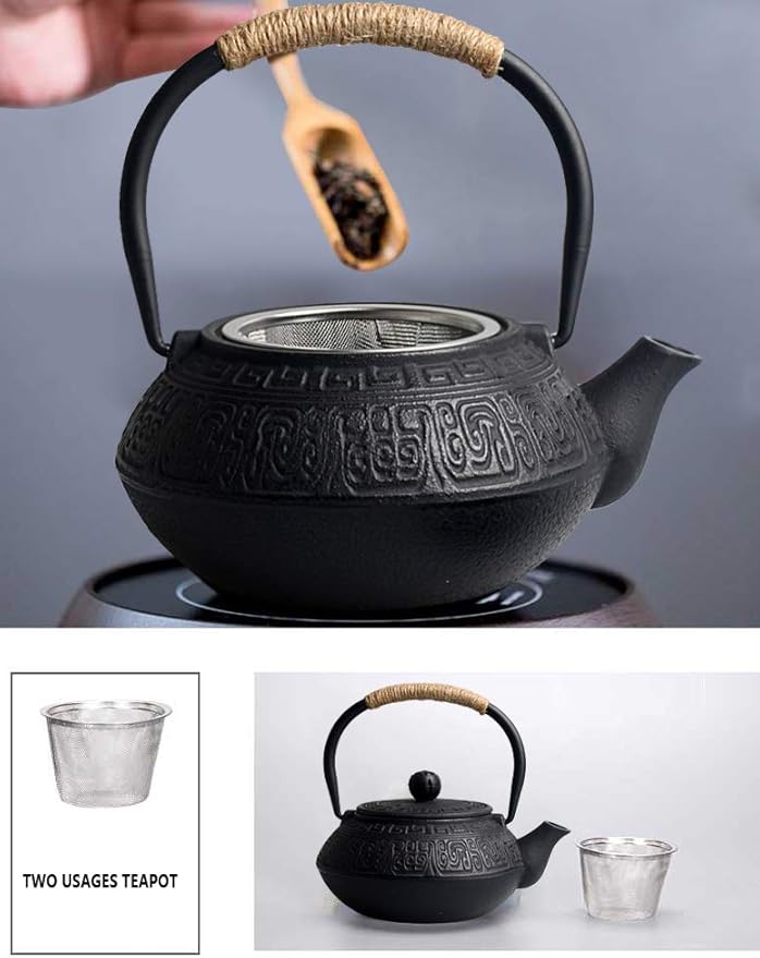 Hwagui - Chinese Cast Iron Teapot with Tea Infuser, Iron Tea Kettle Set, Benefit for Healthy(600ml/20oz)