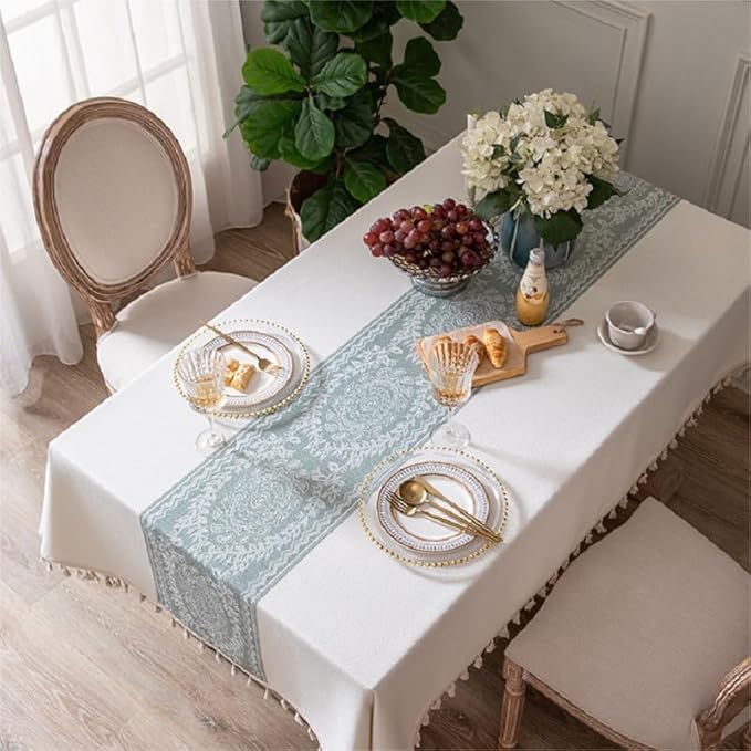 Pahajim Linen Tablecloth Rustic Rectangle Table Cloth Cotton Striped Tassels Tablecloths for Kitchen Dining Table Cover Square,55''x55'', 4 Seats