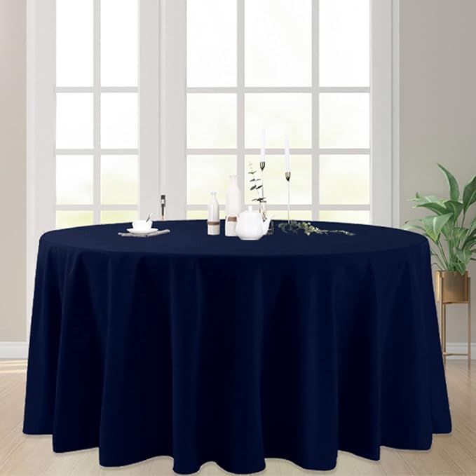 6 Pack Round Tablecloth 108 Inches Navy Table Cloth Stain and Wrinkle Resistant Washable Polyester Fabric Table Cover for Party, Wedding and Banquet Decoration