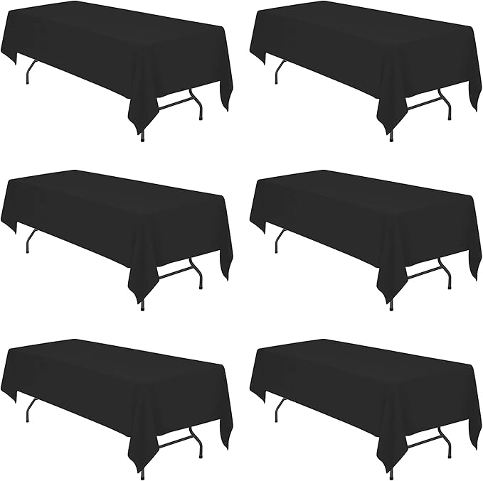 BRILLMAX 6 Pack Black Tablecloths 60 x 126 Inch for 8ft Rectangle Tables - 150 GSM Polyester Fabric, 15" Standard Drop, Water, Stain & Wrinkle Resistant Cloth Cover for Wedding Banquet Dining Buffet