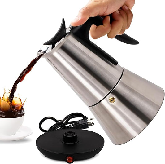 Electric Stainless Steel Moka Pot 6 Cup 300ml Mocha Pot Espresso Maker with Detachable Base Ideal Coffee Maker for Home Italian and Cuban Café Coffee maker Espresso maker Coffee Pot