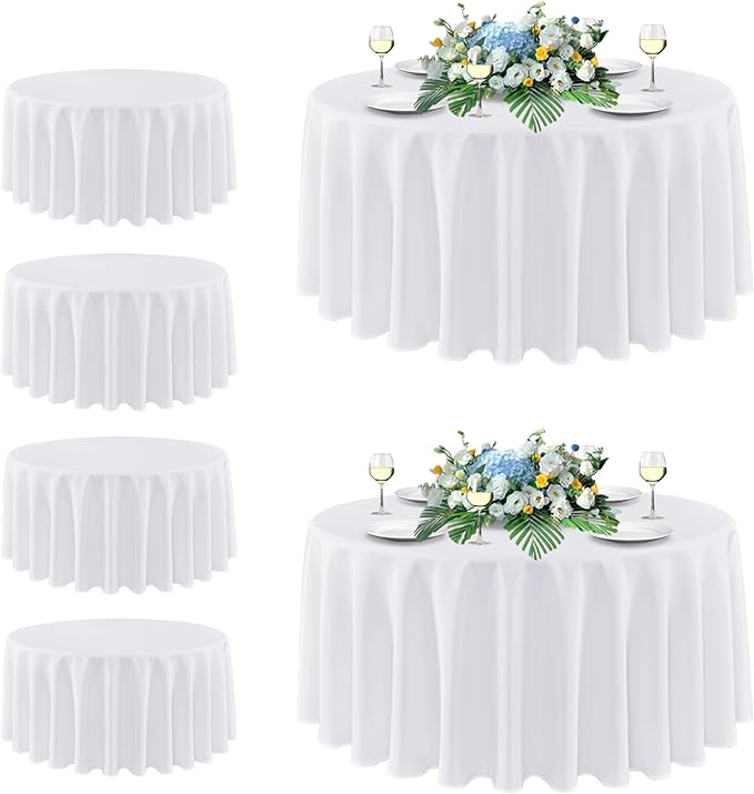 sancua White Round Tablecloth 108 Inch Diameter, 6 Pack - Circle Polyester Fabric Table Cloth for Wedding Party Reception Banquet Birthday, Washable Formal Table Cover (Fit 42-96 Inch Tables)