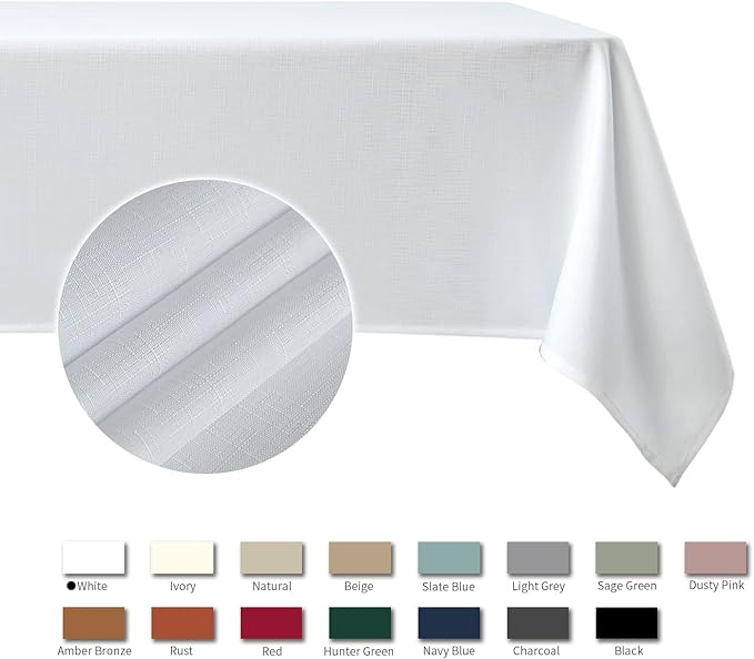 maxmill Square Tablecloth Slubby Texture Stain Resistant Waterproof Wrinkle Resistant Washable Soft Table Cloth, Decorative Fabric Table Cover for Dining Room Dinner and Parties, 52 x 52 Inch, White