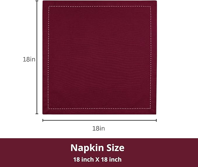 PurpleEssences Set of 6 Hemstitch Cloth Dinner Napkins 100% Cotton - Soft Durable Washable - Ideal for Wedding Christmas Holiday Winter - Perfect Everyday Use Table Linen 18x18 - Burgundy