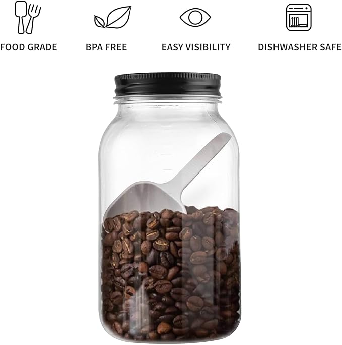 novelinks 32 oz Plastic Mason Storage Jars with Lids, 12 Pack BPA-Free Clear Plastic Jars with Lids 32oz, Leak-Proof Plastic Quart Containers for Kitchen and Home Use (Black)
