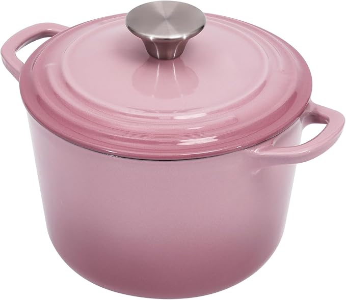 Dutch Oven Pot with Lid 2.8 qt Cast Iron Dutch Oven for Bread Baking Pink Enameled Cast Iron Rice Pot with Handels