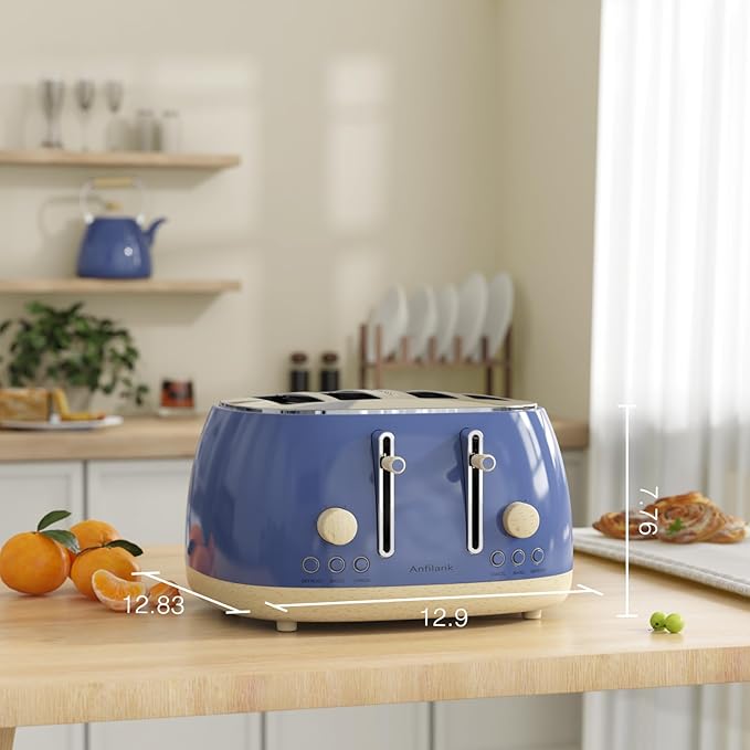Toaster 4 Slice,Retro Stainless Steel Toaster with Extra Wide Slots Cancel, Bagel, Defrost Function, Dual Independent Control Panel, Removable Crumb Tray and High Lift Lever (Sapphire Blue)