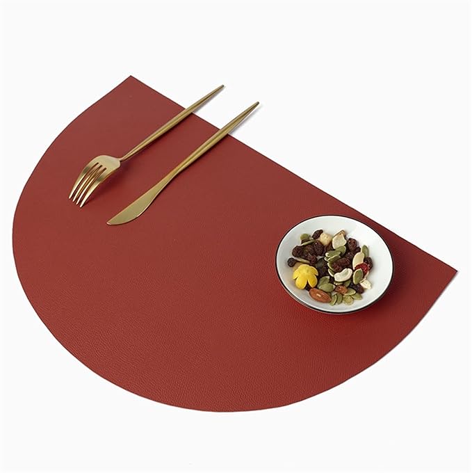 PU Leather Tableware Pad Waterproof Heat Insulation Non-Slip Placemats Soft Khaki Black Brown Washable Bowl Coaster(HR red,42X28CM_6 PCS Set)