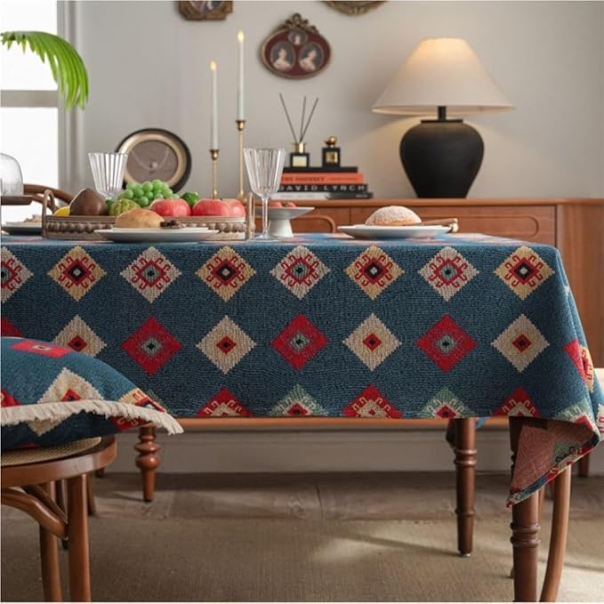 Rectangular Tablecloth Jacquard Geometric Ethnic Style Tablecloth Thick Tablecloth Suitable for Restaurant Camping(Style9,140 * 200cm)