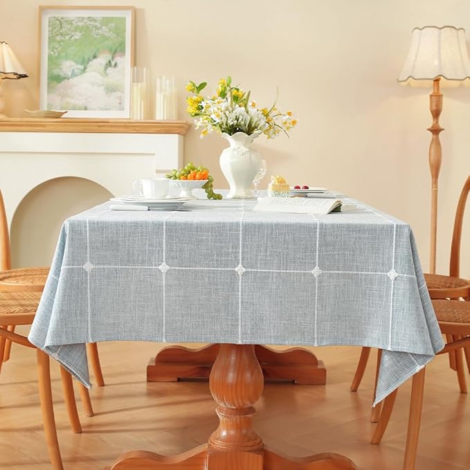 Zobesta Blue Table Cloth Rectangle Table 60 x 120 Inch, Cotton Blue Linen Gingham Tablecloth Rectangle, Heavy Weight Washable Boho Tablecloth for Outdoor, Party, Holiday, Picnic, Dining
