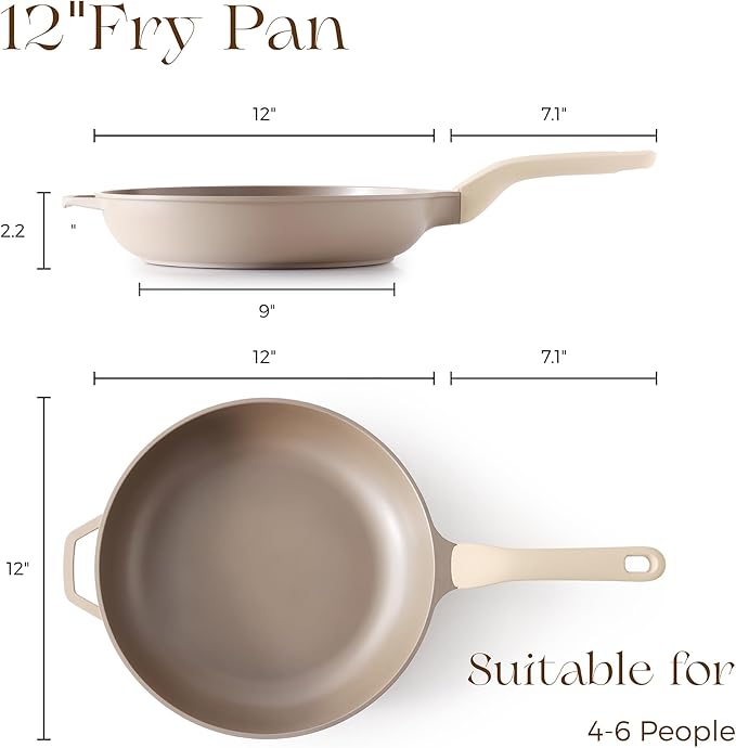 PRICUSIS Nonstick Frying Pan Skillet, Swiss ILAG Coating, 12 Inch Induction Compatible with Stay Cool Handle, PFOA Free Omelet Pan, Dishwasher Safe, Warp Resistant (Honey Apricot)