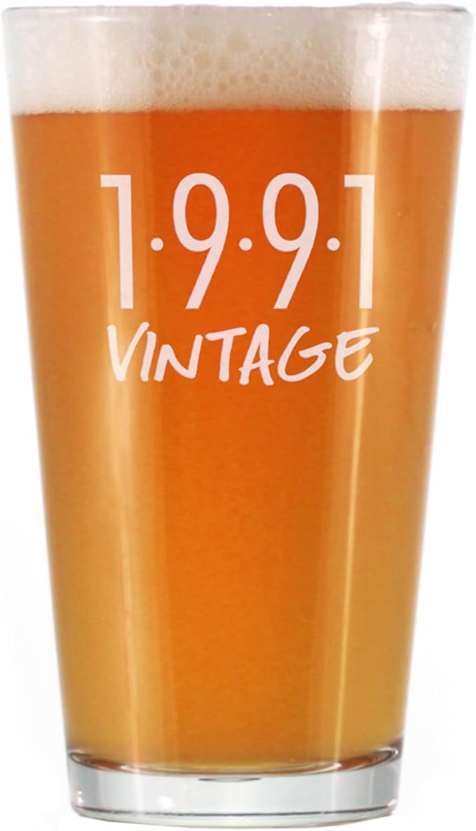 Bevvee Vintage 1991 Pint Glass for Beer - 35th Birthday Gifts for Men or Women Turning 35 - Fun Bday Party Decor - 16 oz