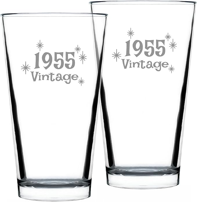 Bevvee Vintage 1955 Pint Glass for Beer - 71st Birthday Gifts for Men or Women Turning 71 - Fun Bday Party Decor - Set of 2-16 oz