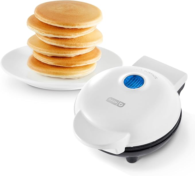 DASH Mini Maker Electric Round Griddle for Individual Pancakes, Cookies, Eggs & other on the go Breakfast, Lunch & Snacks with Indicator Light + Included Recipe Book - White