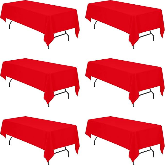 BRILLMAX 6 Pack Red Tablecloths 60 x 126 Inch for 8ft Rectangle Tables - 150 GSM Polyester Fabric, 15" Standard Drop, Water, Stain & Wrinkle Resistant Cloth Cover for Wedding Banquet Dining Buffet