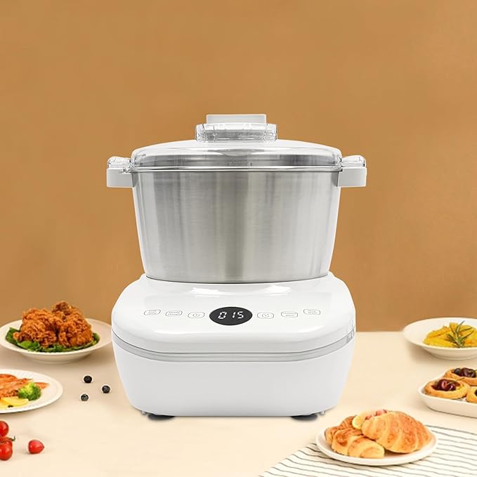 5L Electric Dough Maker with Fermentation - 200W Stainless Steel Dough Mixer Machine, Touch Panel & Timer for Bread/Pizza/Pasta, 304 Stainless Steel Bowl (5L/169oz Capacity, White)