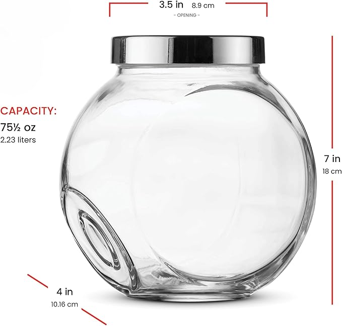 Bormioli Rocco Pandora Glass Candy Jar 75½-Ounce Cookie Jar (2 Pack) with Plastic Airtight Seal Lid 2-Way Display, Bulk-Food Storage Jar for Snacks, Dry Food, Jelly Beans Canister, Apothecary Jars.