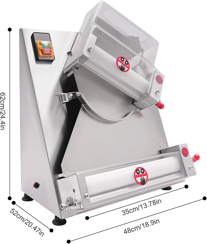 Pizza Dough Roller Sheeter, 4-12" Commercial Electric Automatic Pizza Press Making Rolling Machine Stainless Steel Adjustable Thickness Dough Machine for Noodle Pizza Bread Pasta Maker