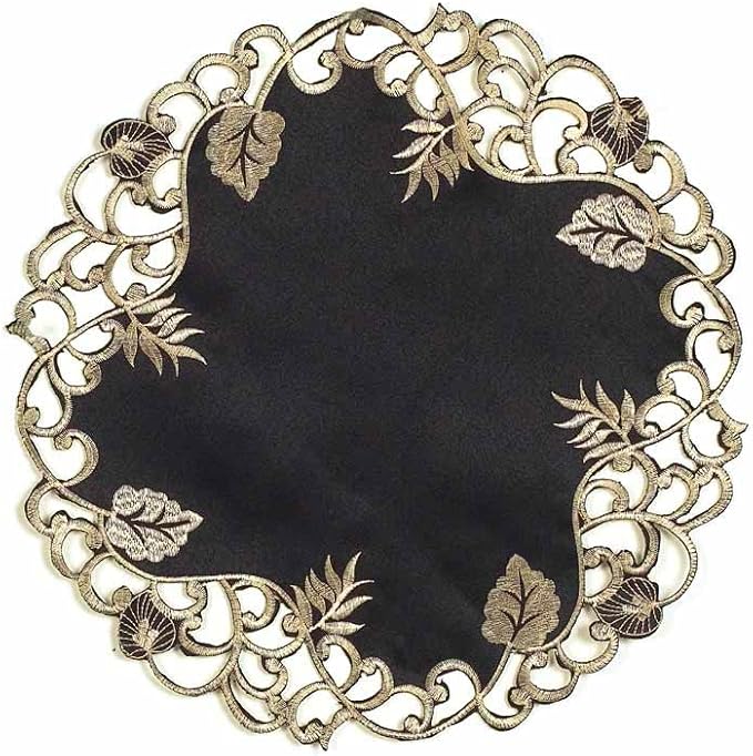 Decozen Set of 8 Doilies for Table, Lace Doilies - Rustic, Crochet, Farmhouse, Kitchen, Dining Table Centerpiece Decor - Round Christmas Placemats - 15 inch Gold Black, The Tarantino Collection