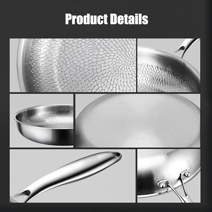 Titanium Hammered Pan Pro with Lid, Multifunctional Ultra-Durable Scratch-Resistant Non Stick, Even Heating for Cooking, Titaniums Nutri Pans Compatible with All Cooktops,9.44in/lid