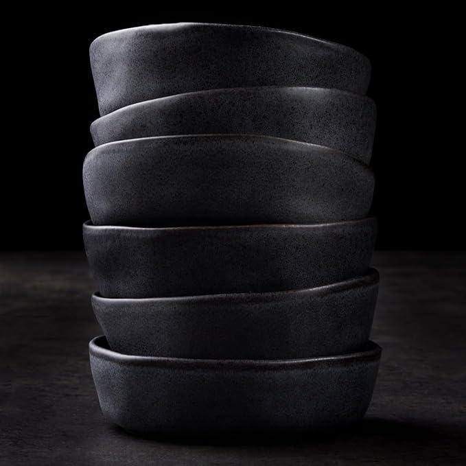 Stone by Mercer Project HEKONDA Modern Stoneware 16-Piece Dinnerware Set, Plate and Bowl Set, Dish Set for 4, Black