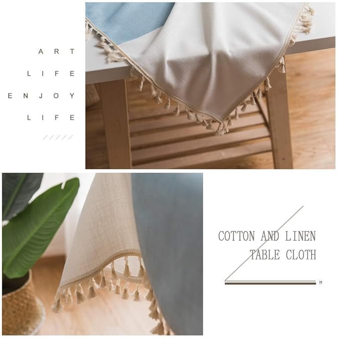 Pahajim Striped Tablecloth Rectangle with Tassels Thick Linen Cotton Table Cloth for Outdoor Picnic Dining and Holiday Kitchen Decor Rectangle/Oblong,55''x102'', 8-10 Seats