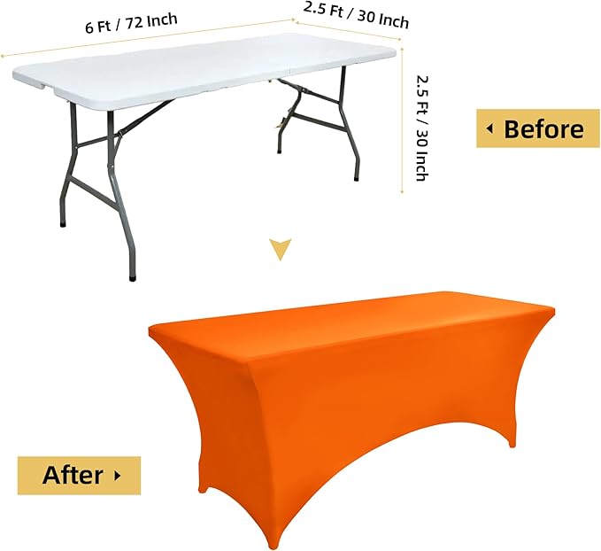 10-Pack 6ft Spandex Table Covers for Rectangle Standard Folding Tables - Wrinkle Resistant Stretch Tablecloths - Ultimate Fitted Table Protector for Parties, Banquet, Wedding